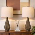 PoKat 23.5'' Table Lamps Set of 2 for Bedroom, Farmhouse Nightstand Lamps for Living Room, Rustic Bedside Lamps with Linen Lampshade for…