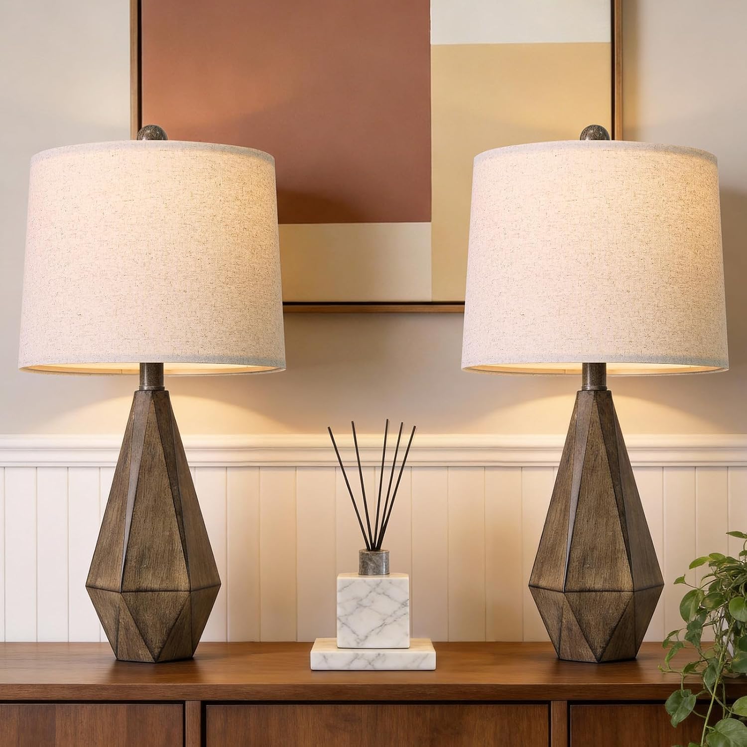 PoKat 23.5'' Table Lamps Set of 2 for Bedroom, Farmhouse Nightstand Lamps for Living Room, Rustic Bedside Lamps with Linen Lampshade for…
