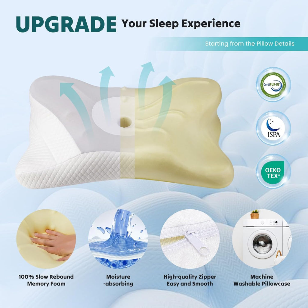 Sweetcrispy 2 Pack Cooling Ergonomic Memory Foam Cervical Pillow for Neck and Shoulder, Orthopedic Neck Support for Back Stomach…