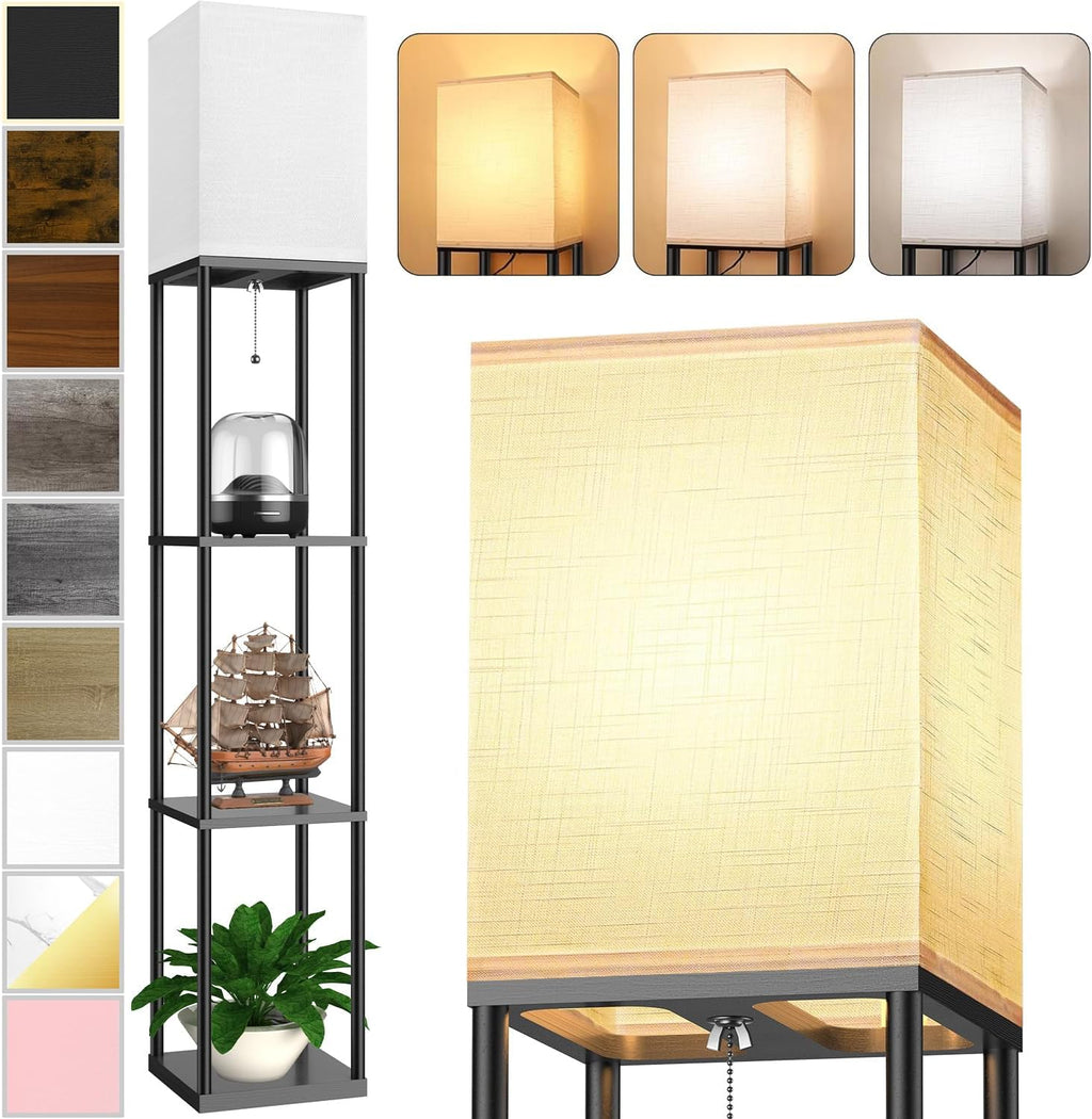 Floor Lamp with Shelves for Living Room, Shelf Floor Lamp with 3 CCT LED Bulb, Corner Display Standing Column Lamp Etagere Organizer…