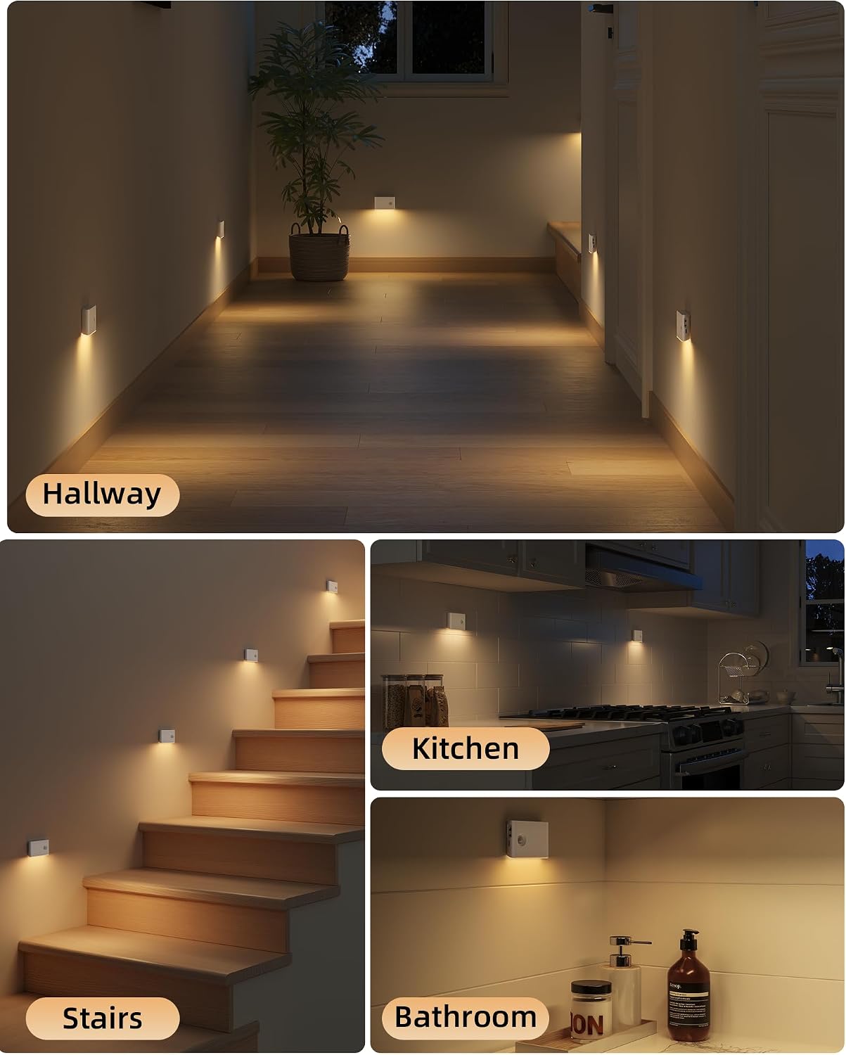 EZVALO 6 Pack Motion Sensor Night Lights with Charging Station, Sync LED Stair Lights Indoor, 1500mAh Rechargeable, Magnetic & Dimmable…
