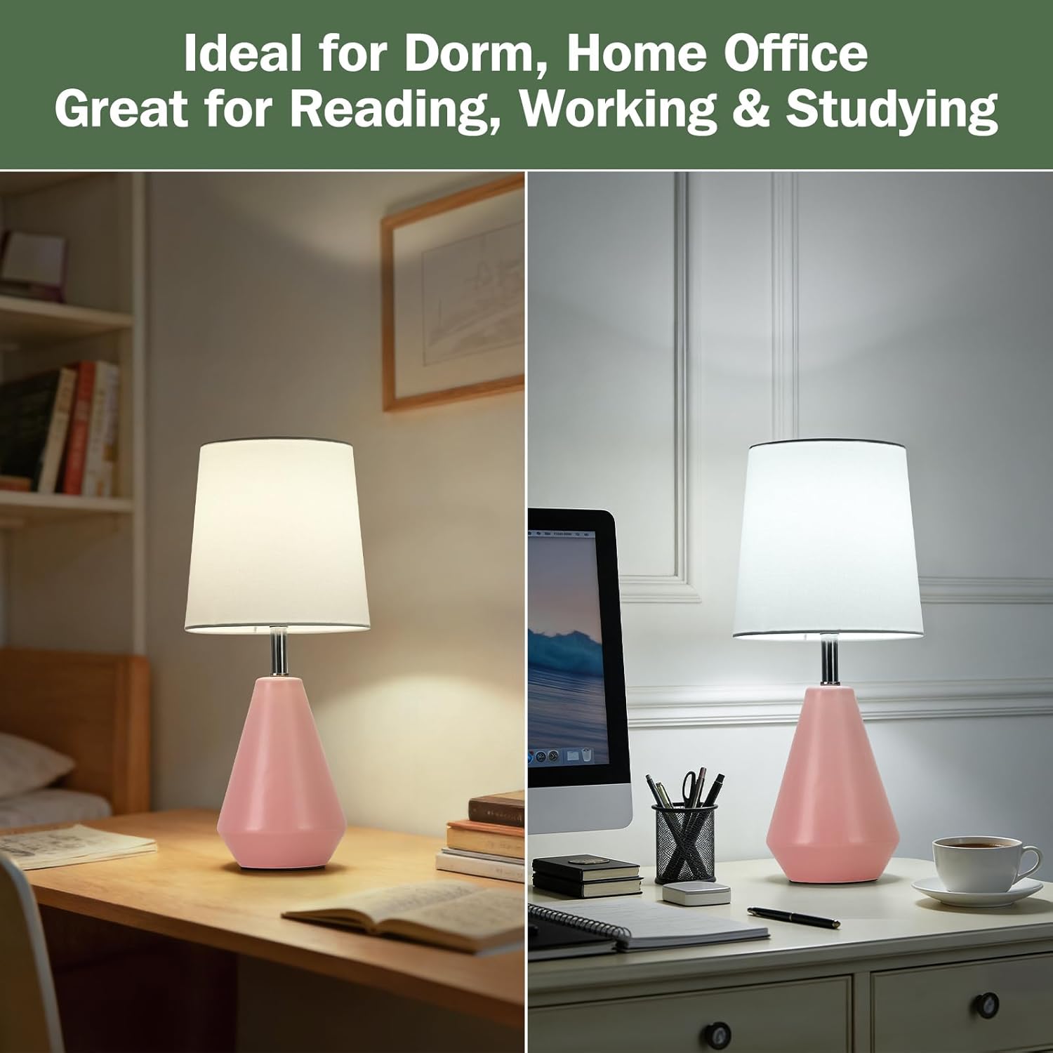 Small Bedside Table Lamp for Bedroom-Reading Desk Lamp Set of 2, with 3 Color Temperatures,15.5" Nightstand Ceramic Lamp with Fabric Shade…