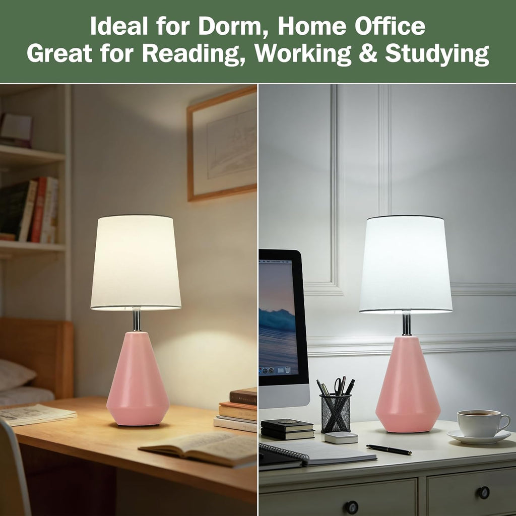 Small Bedside Table Lamp for Bedroom - Reading Desk Lamp with 3 Color Temperatures,15.5" Nightstand Ceramic Lamp with Fabric Shade for…