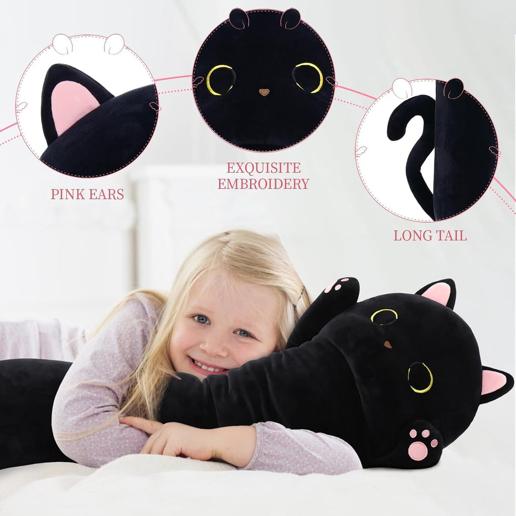 MaoGoLan Long Cat Body Pillow for Kids, 44'' Big Kitten Plush for Adults, Big Black Cat Stuffed Animal for Girl, Large Kitten Plush Throw…