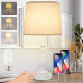 LALISU Farmhouse Table Lamp Touch Control 3-Way Dimmable Table Lamp, Modern Nightstand Lamp with 2 USB Port Bedside Desk Lamp with Fabric…