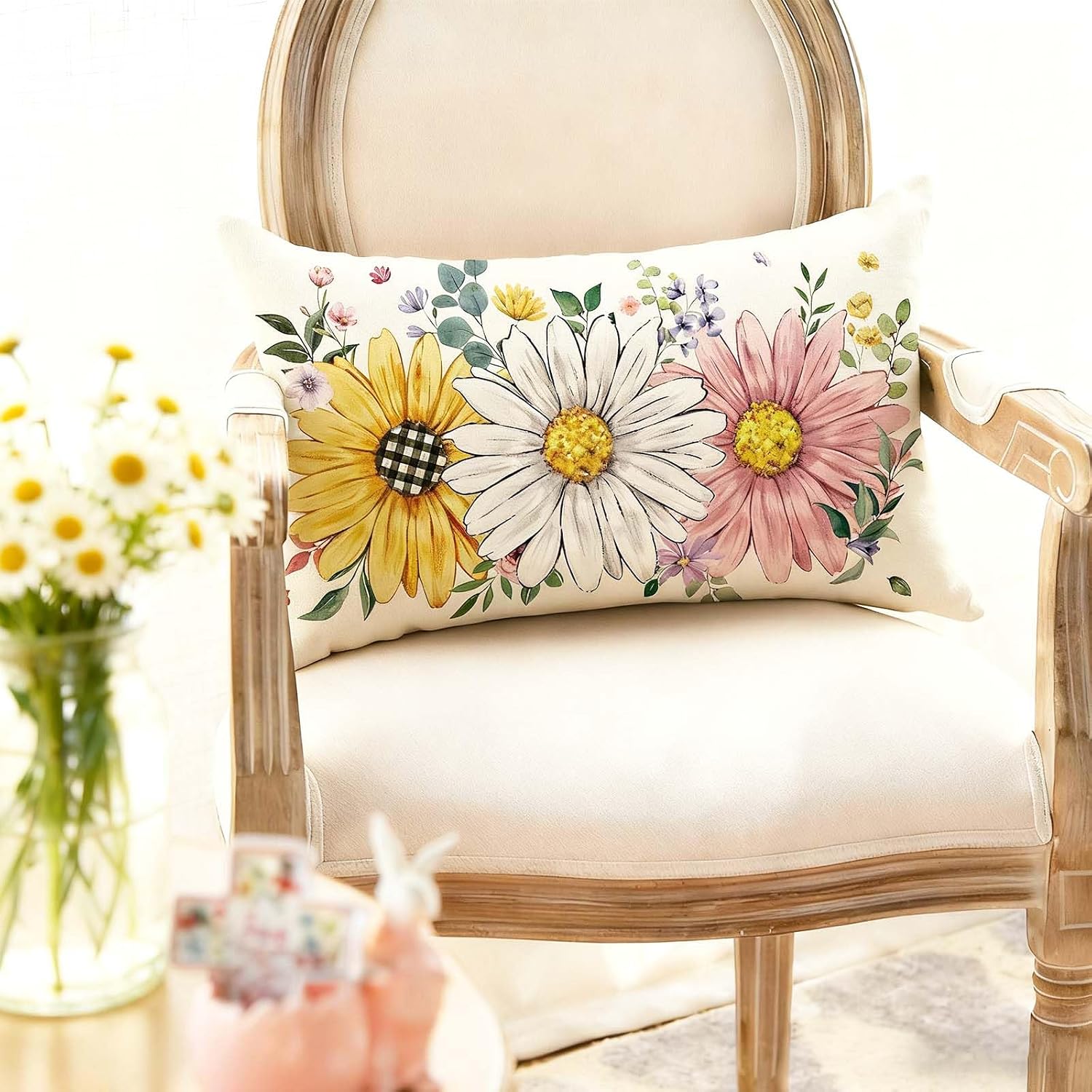 Baccessor Spring Summer Floral Pillow Cover 12x20 Inch, Sunflower Daisy Flowers Lumbar Pillow Case Home Spring Holiday Bed Cushion Sofa Cou…
