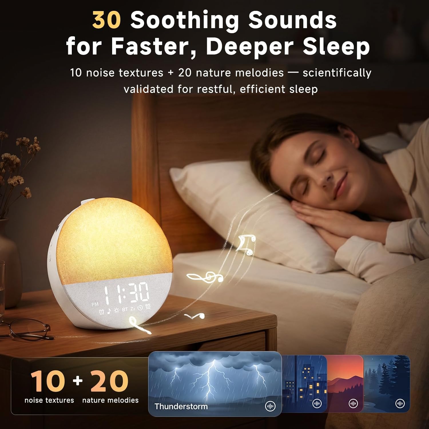 Geuuap Sunrise Alarm Clock White Noise Machine | Natural Wake-Up Light for Bedroom with 30 Soothing Sleep Aids, Bluetooth Speaker…