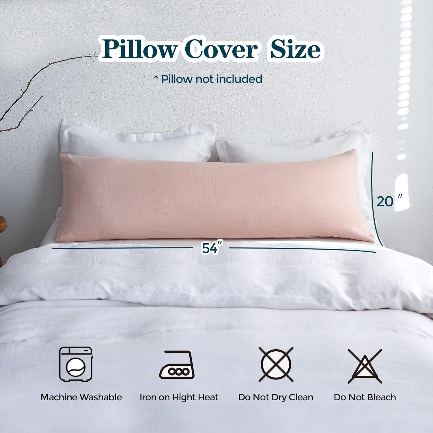 Simple&Opulence Body Pillow Cover 20" x 54",100% Pure Linen, Ultra Soft and Breathable, Body Pillowcase with Envelope Closur…