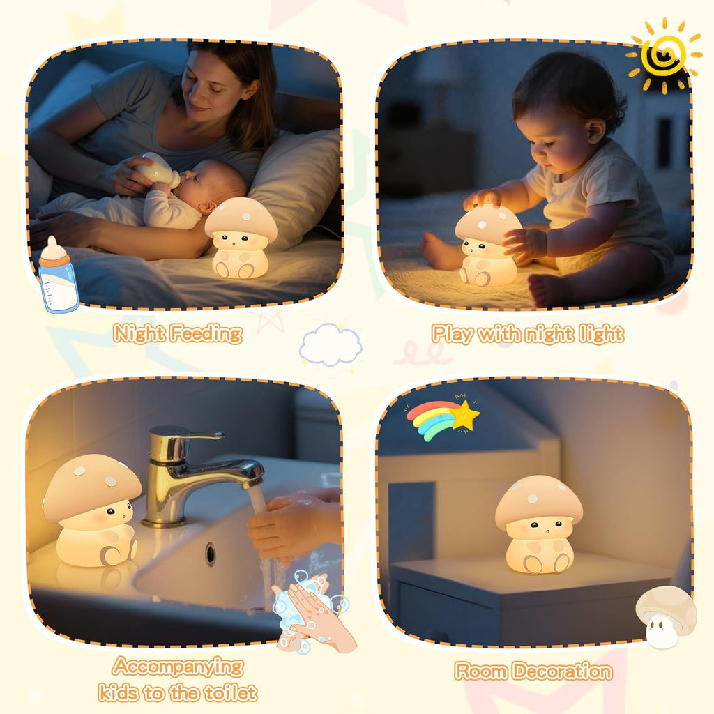 Mushroom Night Light for Kids - Portable LED Nursery Lamp with Tap Control, 7 Color Changing, Dimmable Bedside Light for Baby Room…