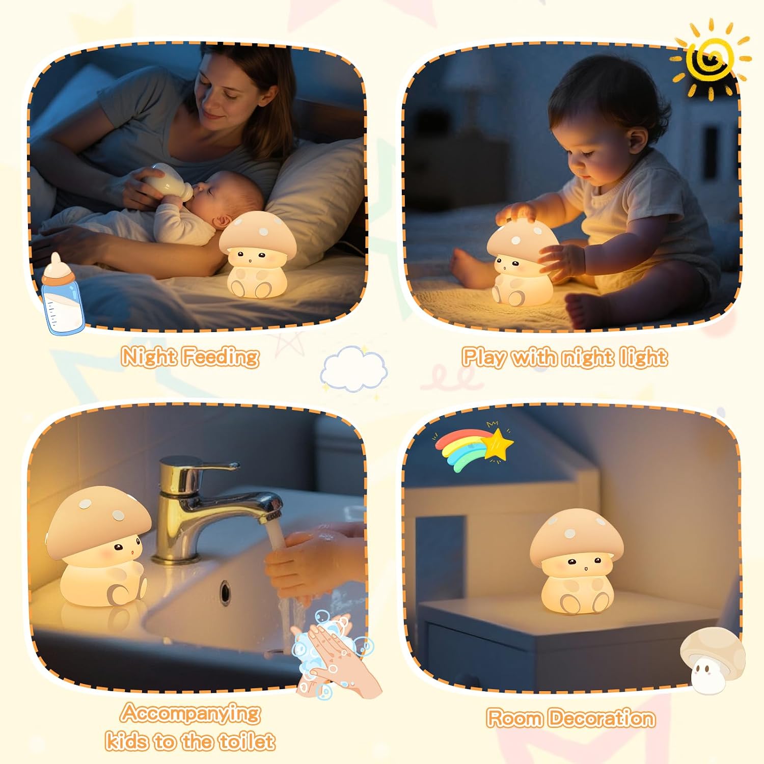 Mushroom Night Light for Kids - Portable LED Nursery Lamp with Tap Control, 7 Color Changing, Dimmable Bedside Light for Baby Room…