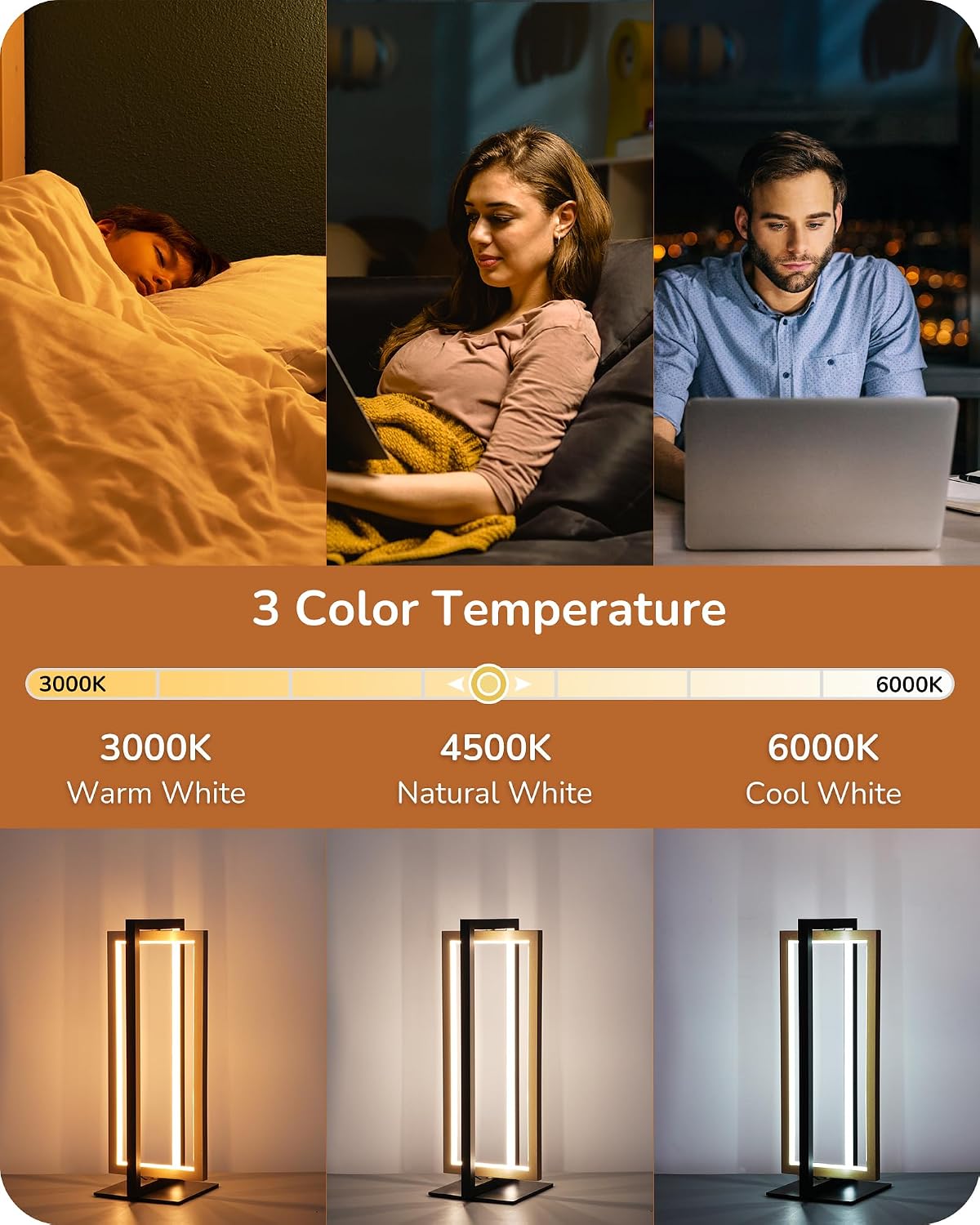 EDISHINE LED Table Lamp Set of 2, 3 Color Temperatures Modern Nightstand Lamp (3000K 4500K 6000K), MAX 750LM Dimmable Bedside Lamps for…