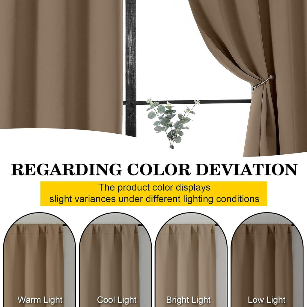 WelvetBLK Brown Room Darkening Curtains for Bedroom Living Room 45 Inch Length 2 Panels Set, Soft Solid Thermal Insulated Rod Pocket Short…