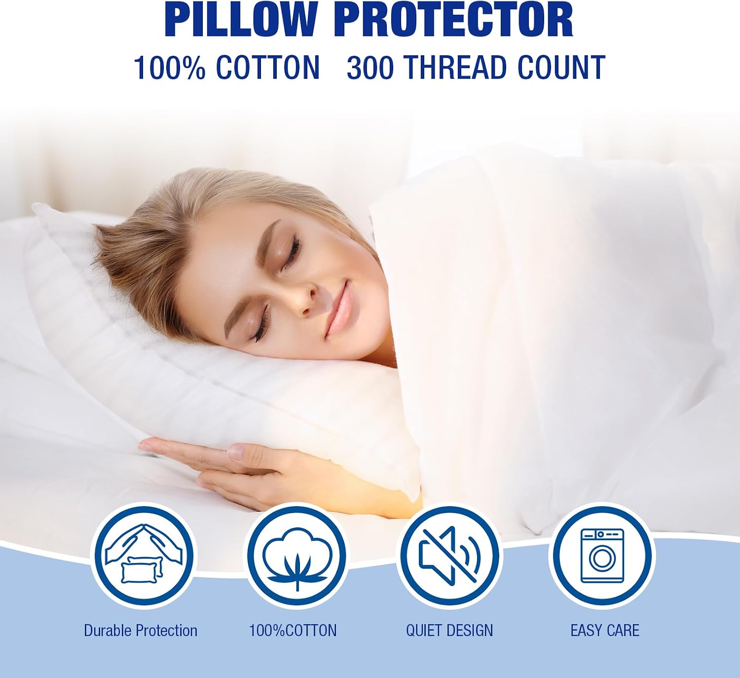 Stnomyhome Cotton Pillow Protectors with Zipper Durable Soft Breathable Pillow Cover Standard Size 2 Pack 2 Pack Cotton White