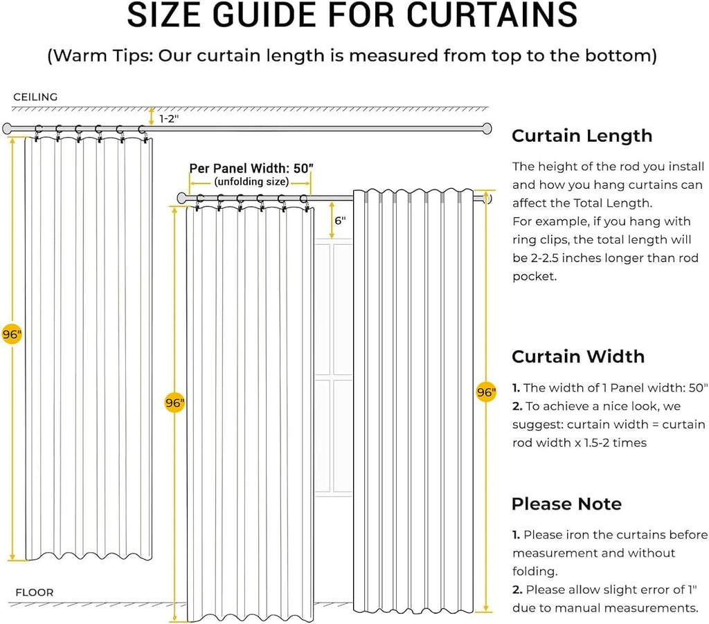 INOVADAY 100% Blackout Curtains for Bedroom, Black Out Curtains 96 Inch Long, Clip Rings Linen Blackout Drapes, Thermal Insulated Room…