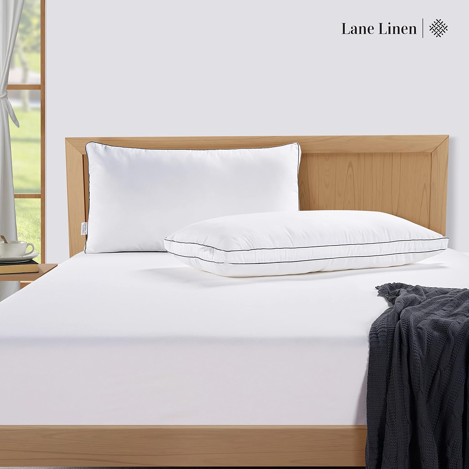 LaneLinen LANE LINEN Bed Pillows Standard Size Set of 2-20"x26" Medium Firm Down Alternative Pillows for Sleeping, Hotel Quality Back Stoma…