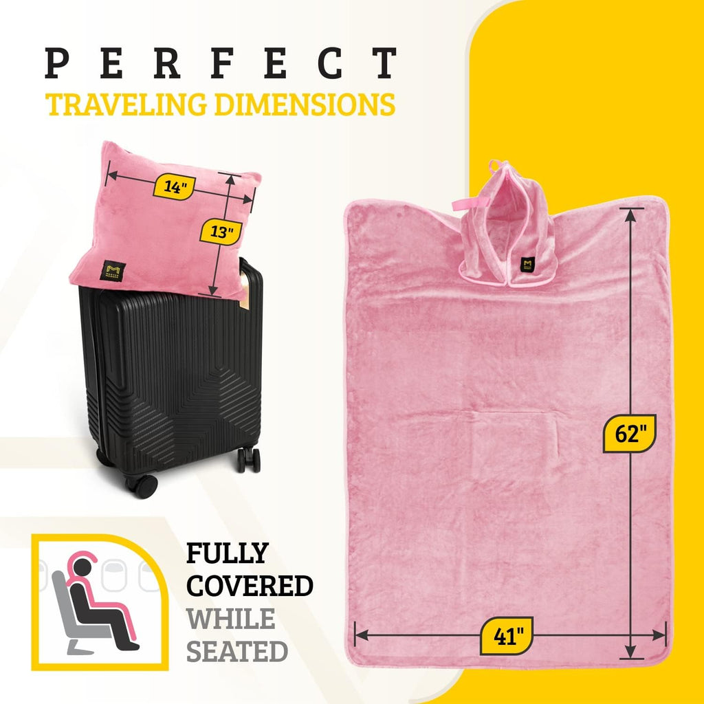 Travel Blanket Airplane Compact with Hoodie – 2in1 Airplane Travel Accessories from Plane Blanket to Travel Pillow with Luggage Strap…