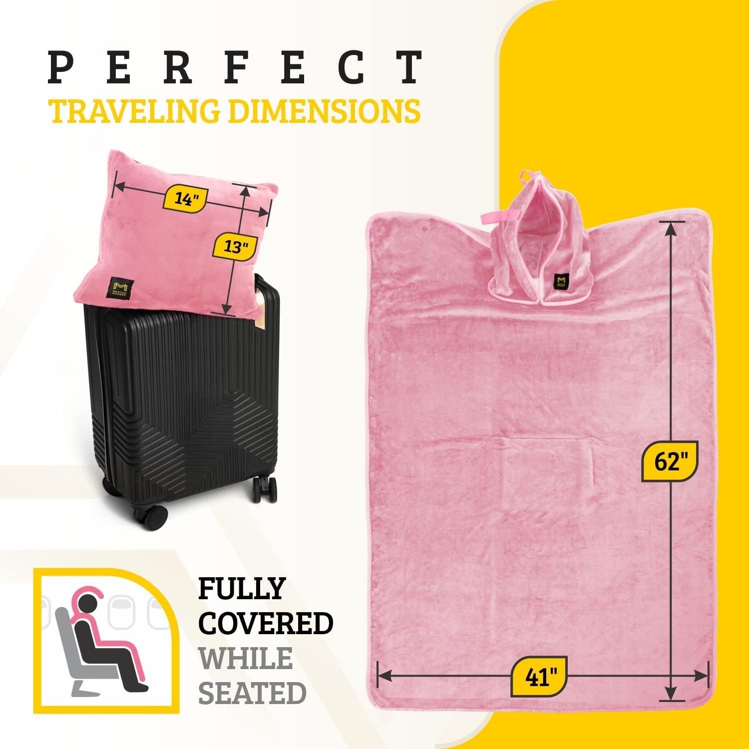 Travel Blanket Airplane Compact with Hoodie – 2in1 Airplane Travel Accessories from Plane Blanket to Travel Pillow with Luggage Strap…