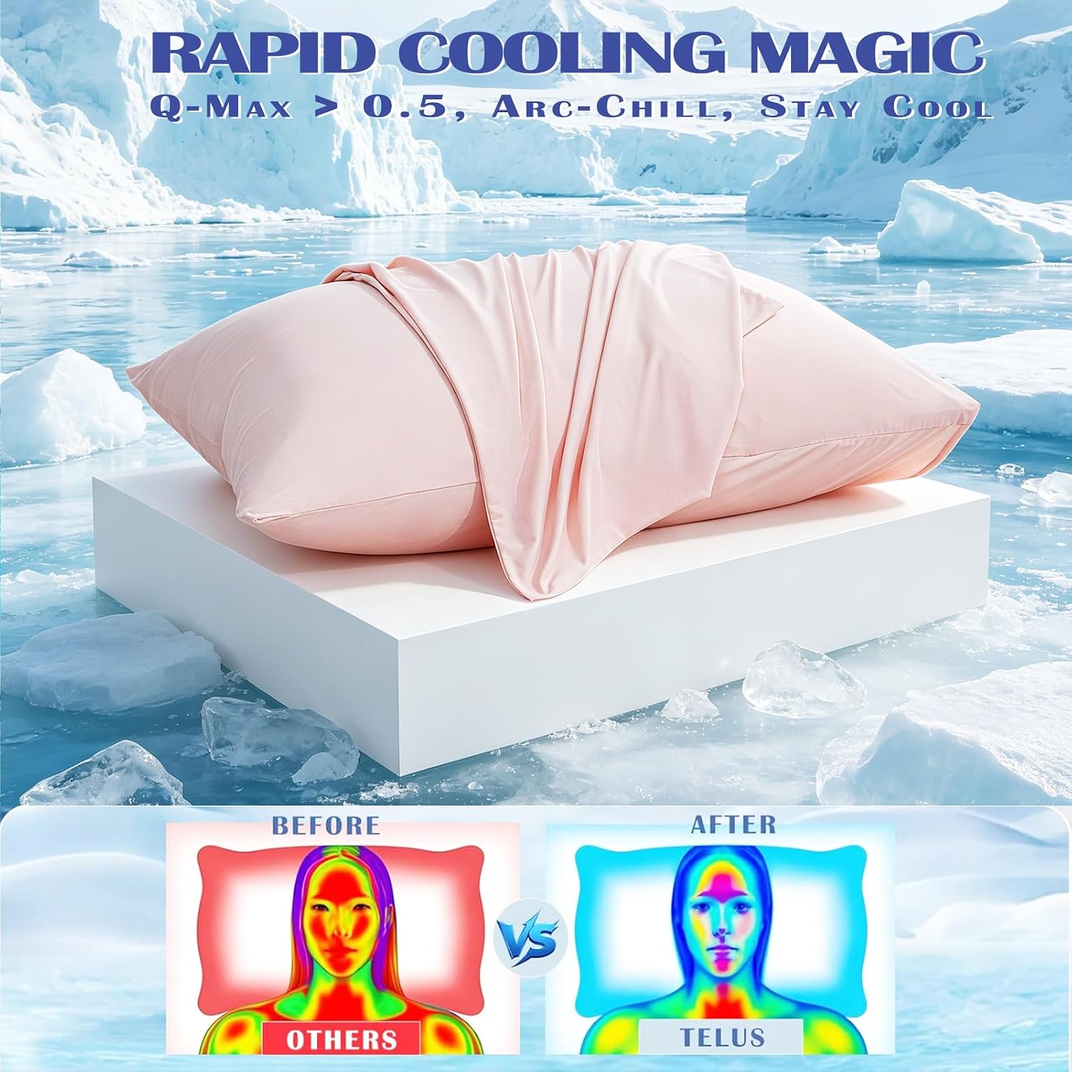 TELUS Cooling Pillowcases King Size 2-Pack, Silky Soft Breathable Pillow Case with Envelope Close, Stay Cool Pillow Cover for Hot…