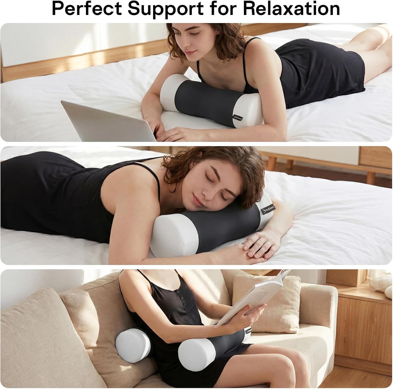 Neck Roll Pillow - Memory Foam Round Neck Pillow for Sleeping - Cooling Cover Cervical Roll Pillow - Ergonomic Bolster Pillow for Neck…