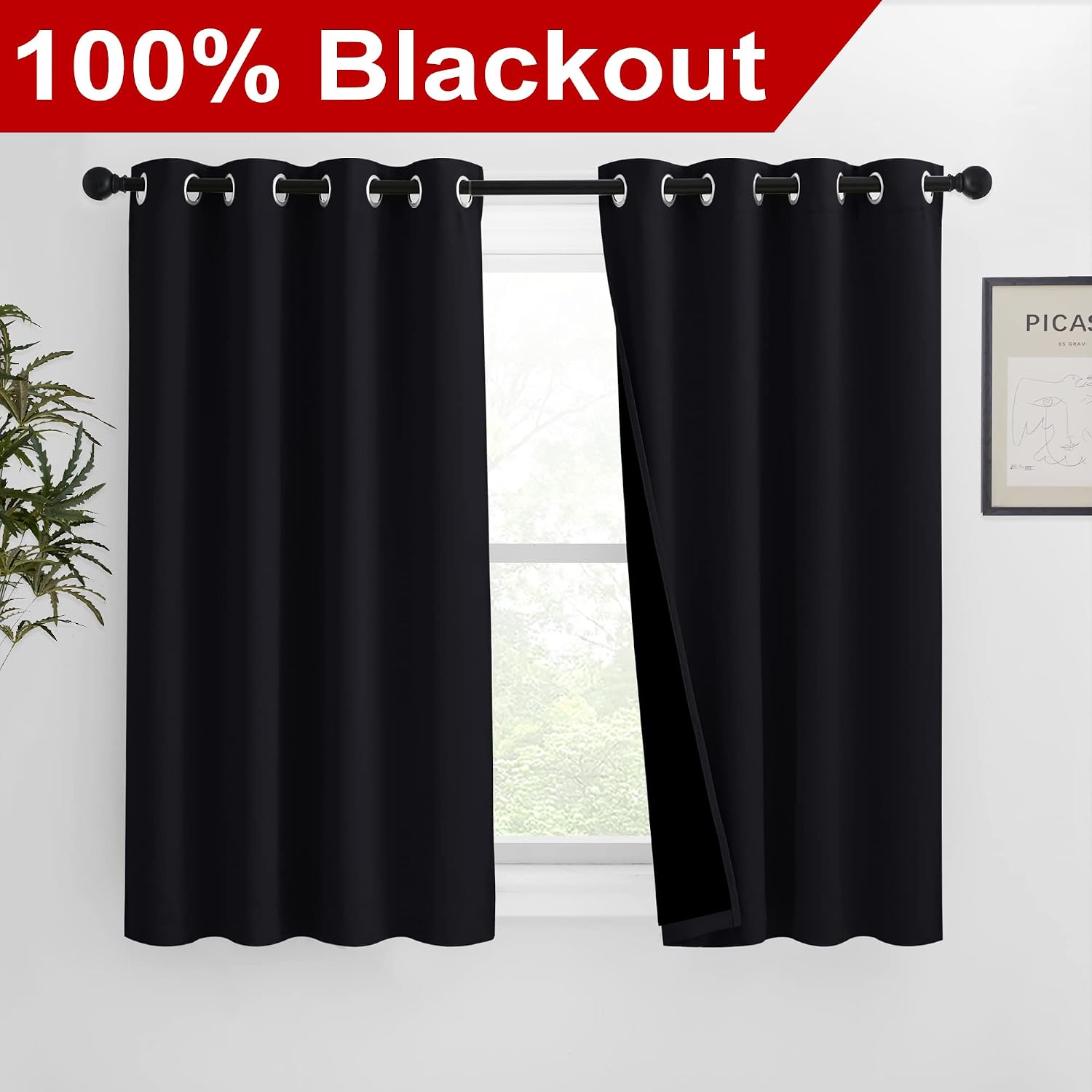 Nicetown Complete 100% Blackout Curtain Set, Thermal Insulated & Energy Efficiency Window Draperies with Black Liner, Noise Reducing Short…