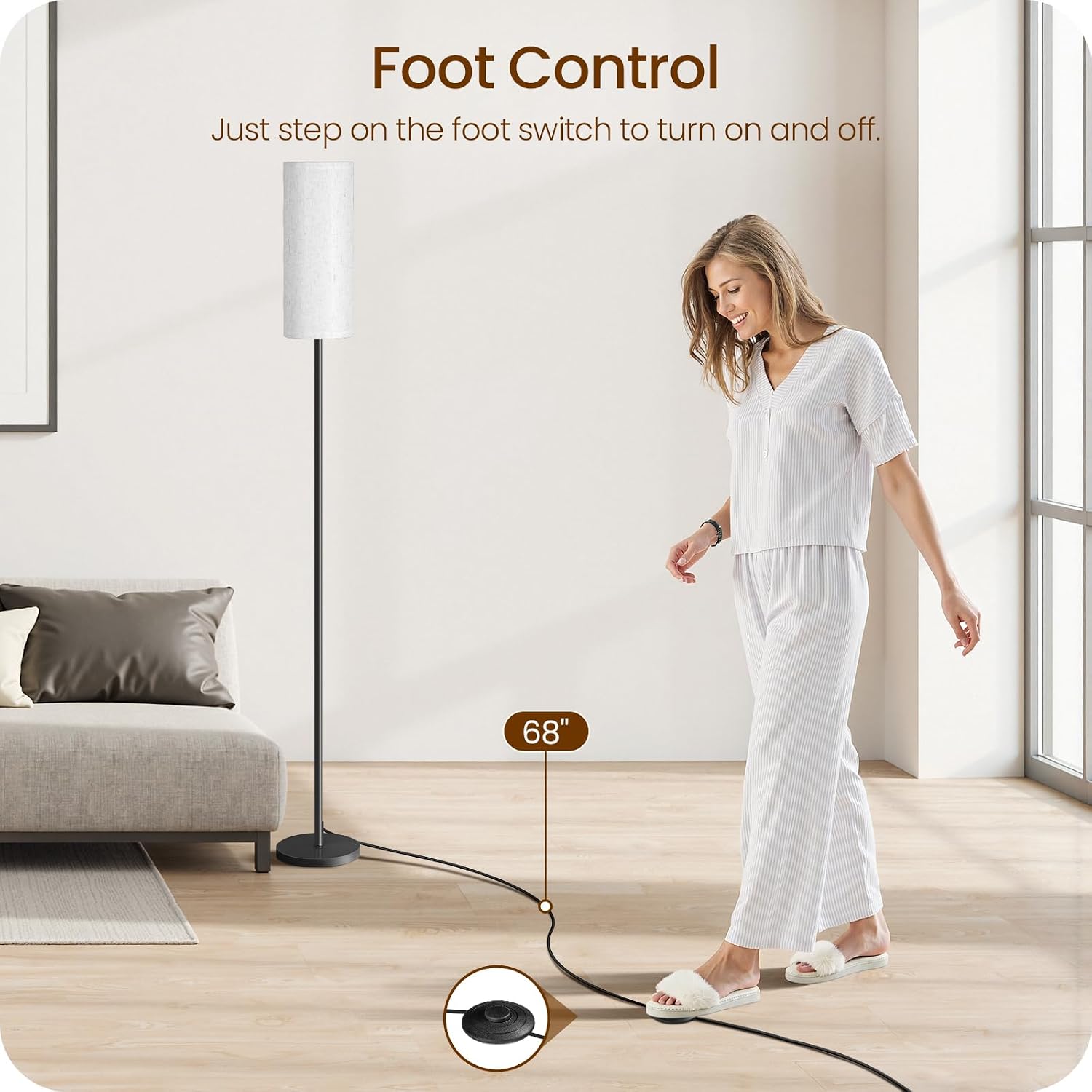 2 Pack Dimmable Floor Lamps for Living Room with 2 Remotes and Foot Switch, Corner Floor Lamp, Standing Tall Lamp, 10W 900LM LED Bulb…
