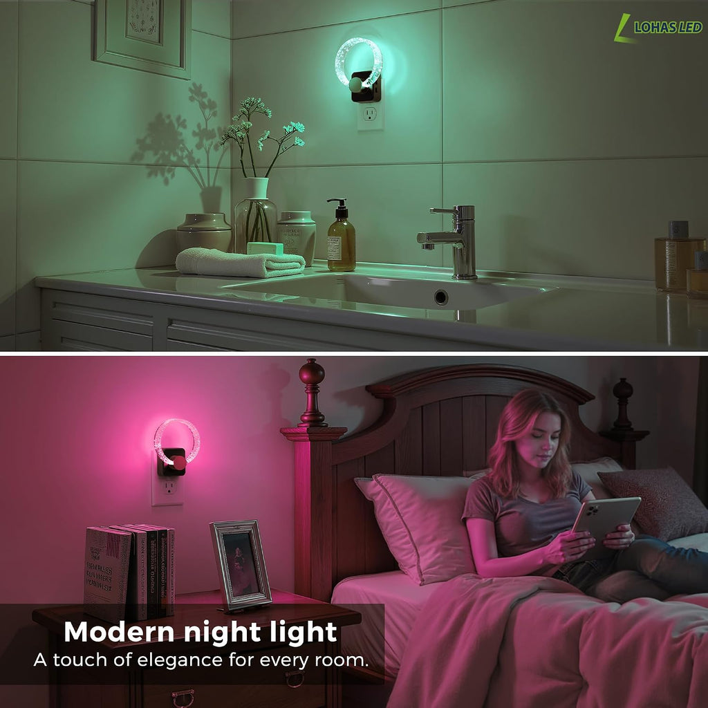 L LOHAS LED Night Lights Plug into Wall, Changing RGB Night Light with Dusk to Dawn Sensor, 180° Rotatable Bubble Nightlight Plug in Wall…