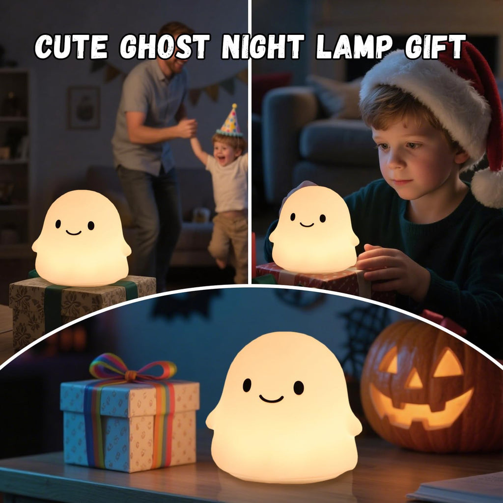 Rytinazzz Halloween Ghost Night Light, 50-Hour Battery & Pat Control, Cute Squishy Lamp for Kids Room Decor, USB Rechargeable with Timer…