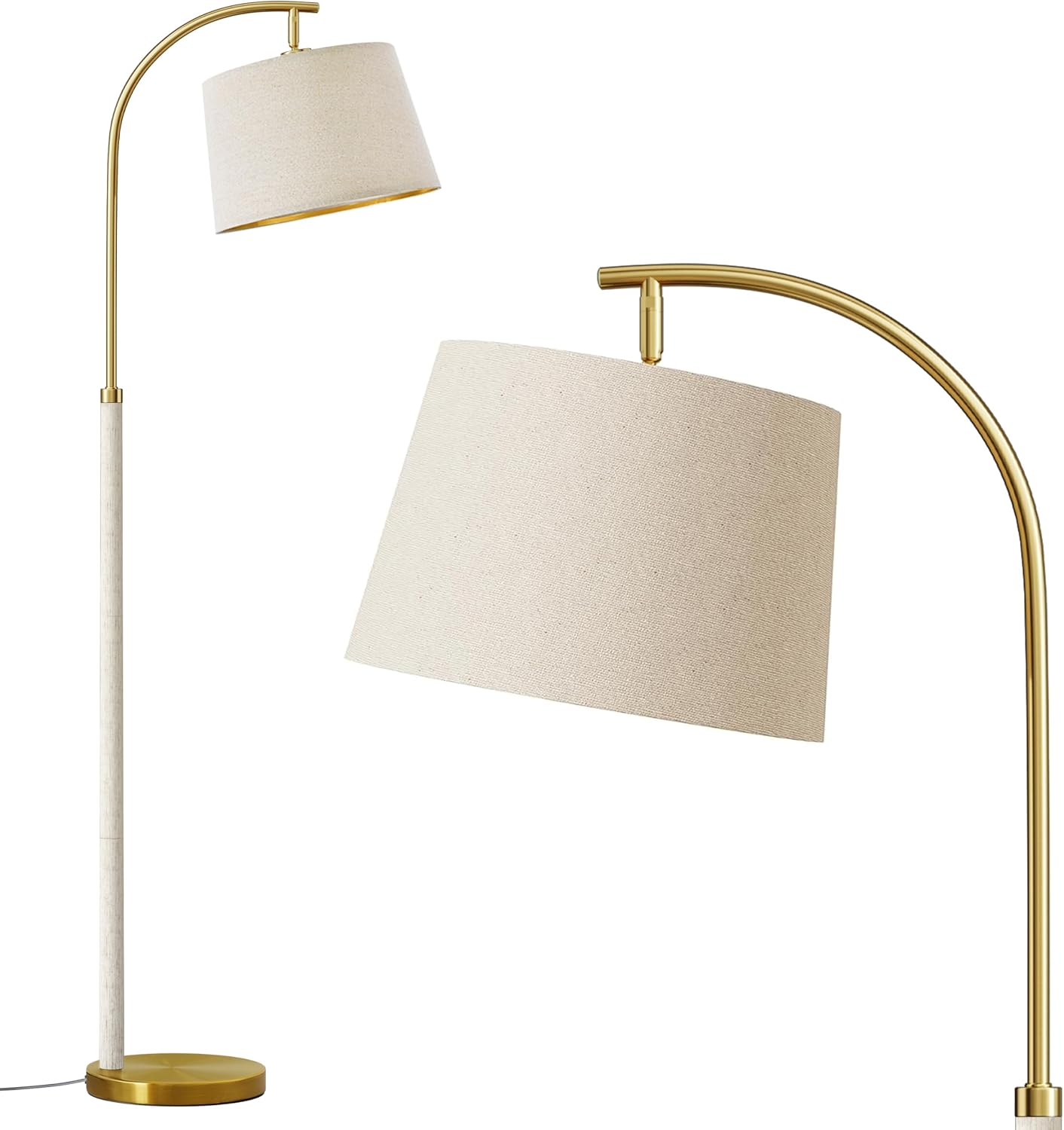G-SAFAVA 63" Wood Floor Lamps for Living Room with Foot Switch Arc Tall Standing Lamp for Bedroom Mid Century Modern Corner Gold Floor…