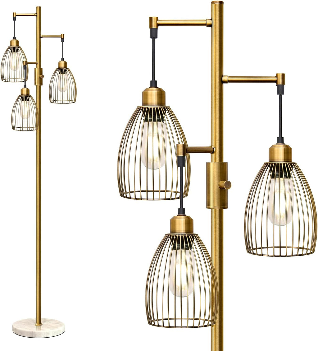 Torondo Dimmable Floor Lamps for Living Room, Industrial Standing Lamp with Marble Base, Antique Brass Tree Tall Pole Light with 3…