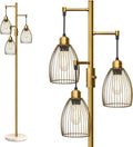 Torondo Dimmable Floor Lamps for Living Room, Industrial Standing Lamp with Marble Base, Antique Brass Tree Tall Pole Light with 3…