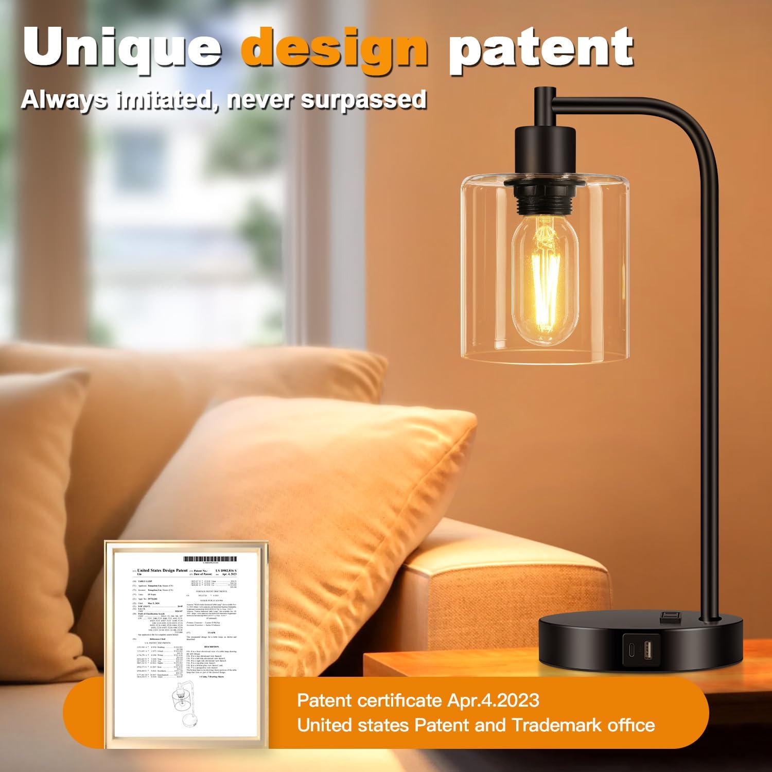 Set of 2 Industrial Touch Control Table Lamps with USB C+A Ports and AC Outlet - 3-Way Dimmable Black Bedside Lamps Nightstand Desk Lamps…