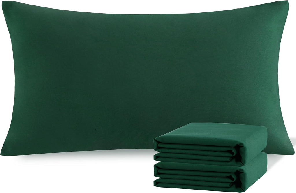 Ntbay King Pillowcase Set - 2 Pack Brushed Microfiber 20x40 Pillowcases - Soft, Wrinkle-Free, Fade-Resistant, Stain-Resistant, Dark Green P…
