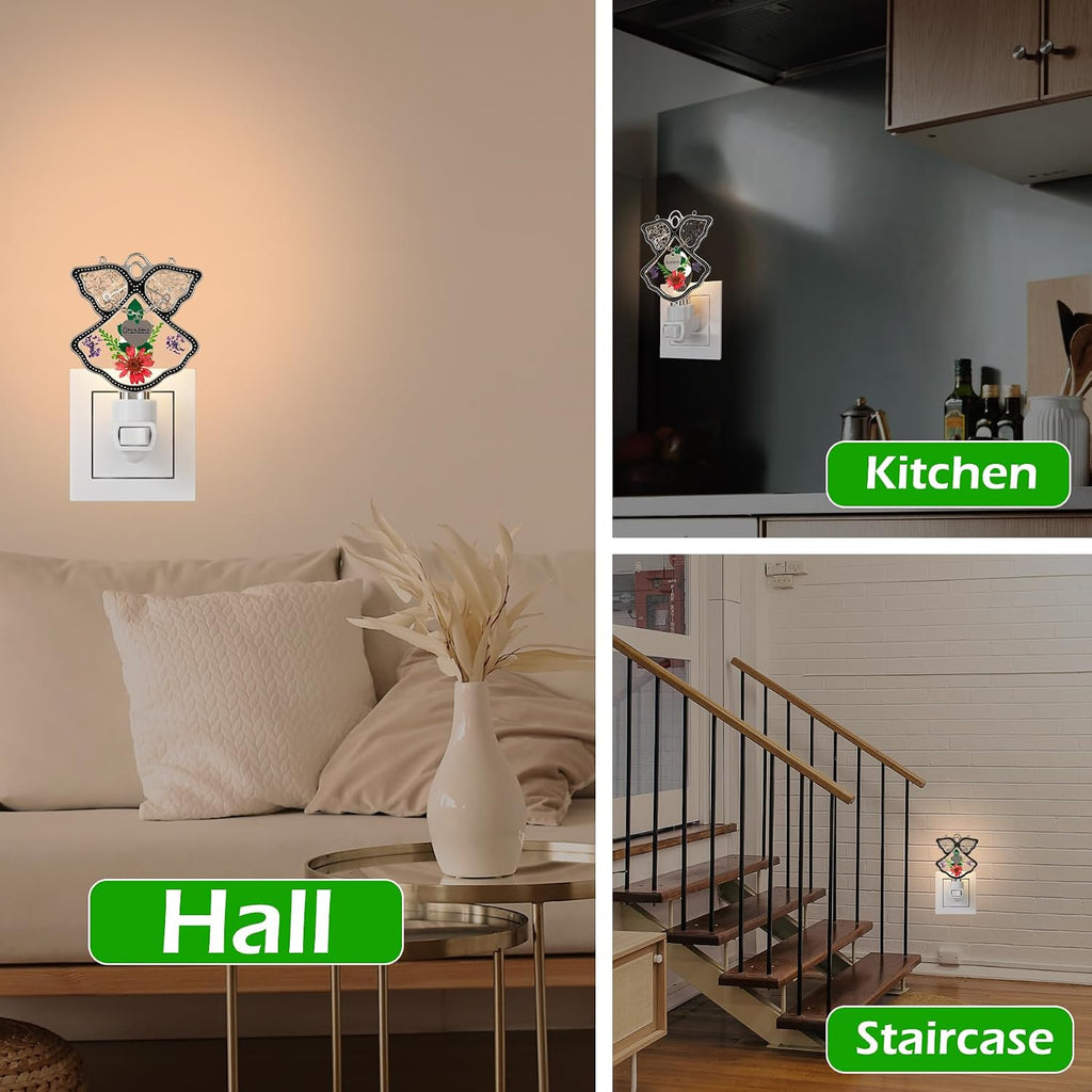 KY&BOSAM Night Light Grandma Stained Glass Angel Night Lights Plug Into Wall with Real Flower in Glass and Metal Charm Night Light for…