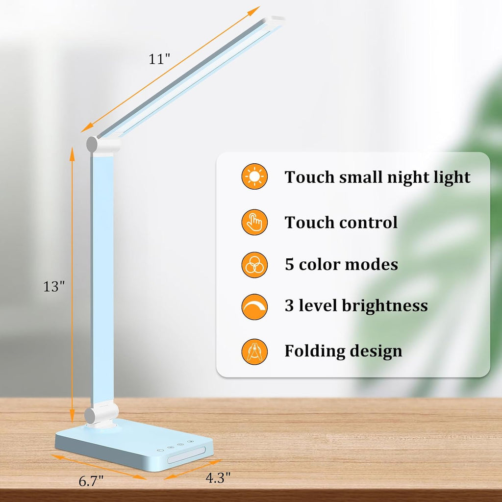LED Desk Lamp with USB Ports, Touch Desk Lamps for Home Office with 5 Color Modes,3 Brightness Desk Light with Small Night Light, Reading…
