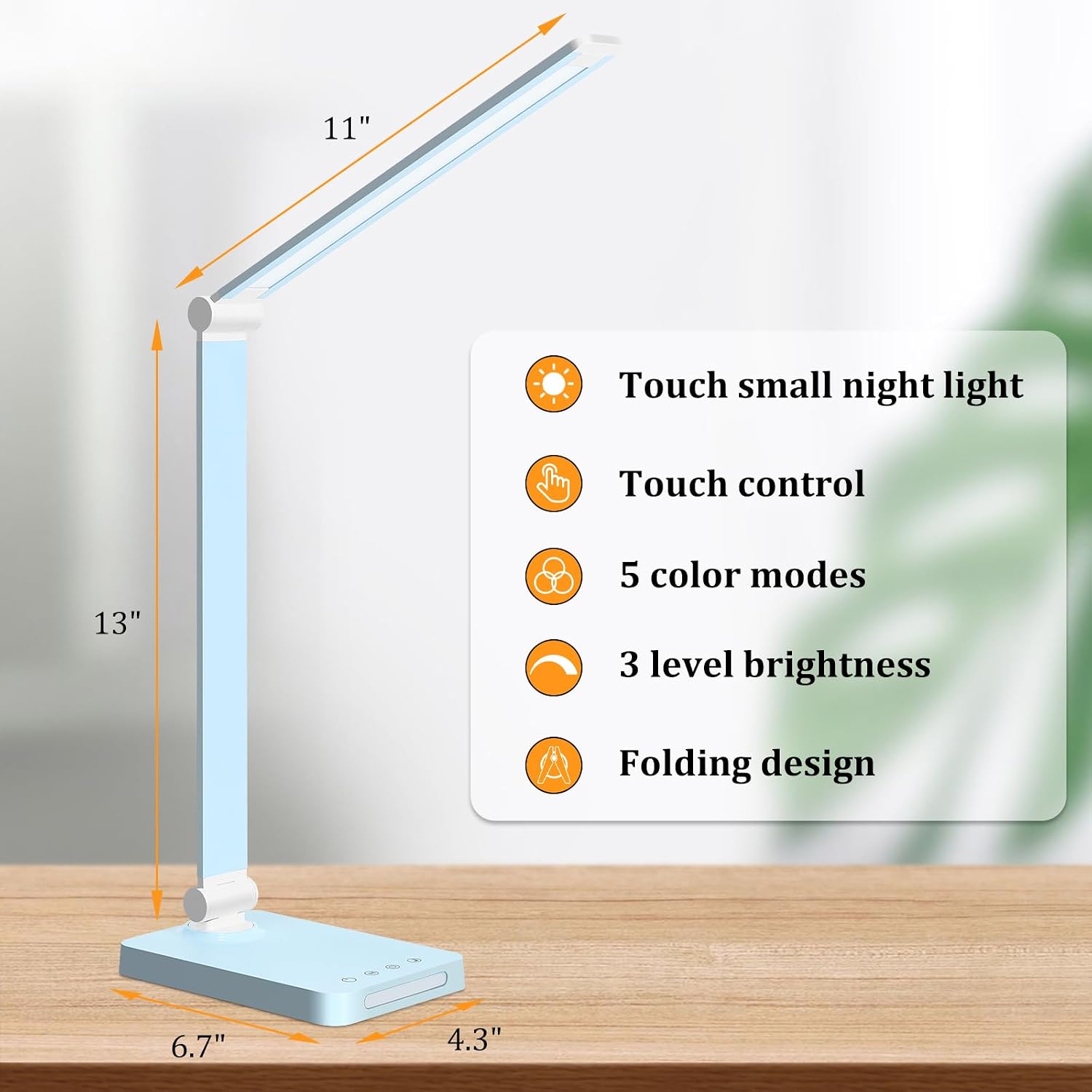 LED Desk Lamp with USB Ports, Touch Desk Lamps for Home Office with 5 Color Modes,3 Brightness Desk Light with Small Night Light, Reading…