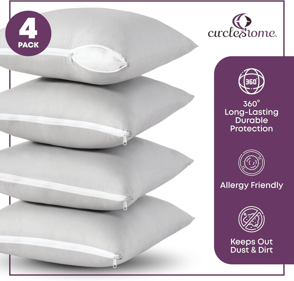 CIRCLESHOME Throw Pillow Protectors - 100% Cotton Breathable Pillowcases - 24 X 24 Square Pillowcases - Protects Pillows from Dirt, Dust…