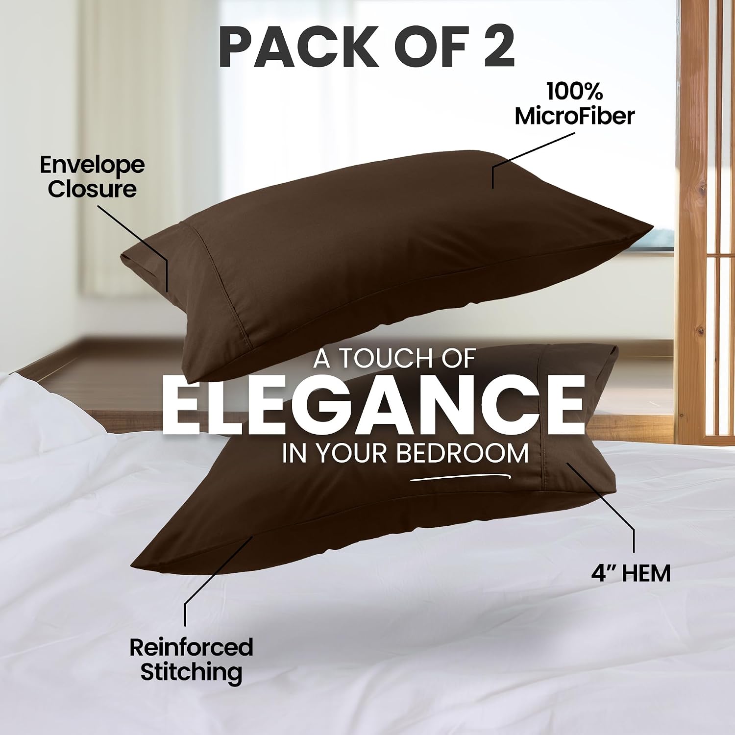 Utopiabedding Utopia Bedding King Pillow Cases - 2 Pack - Envelope Closure - Soft Brushed Microfiber Fabric - Shrinkage and Fade Resistant…