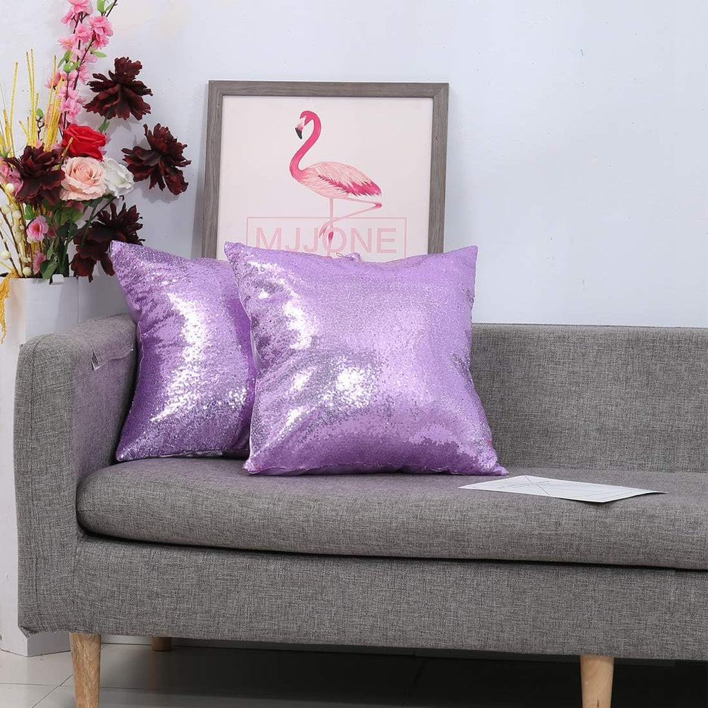 Eternal Beauty Set of 2 Sequin Decorative Pillow Cover Lavender Throw Pillow Covers for Couch Sofa Throw Pillows 18 X 18 Inches
