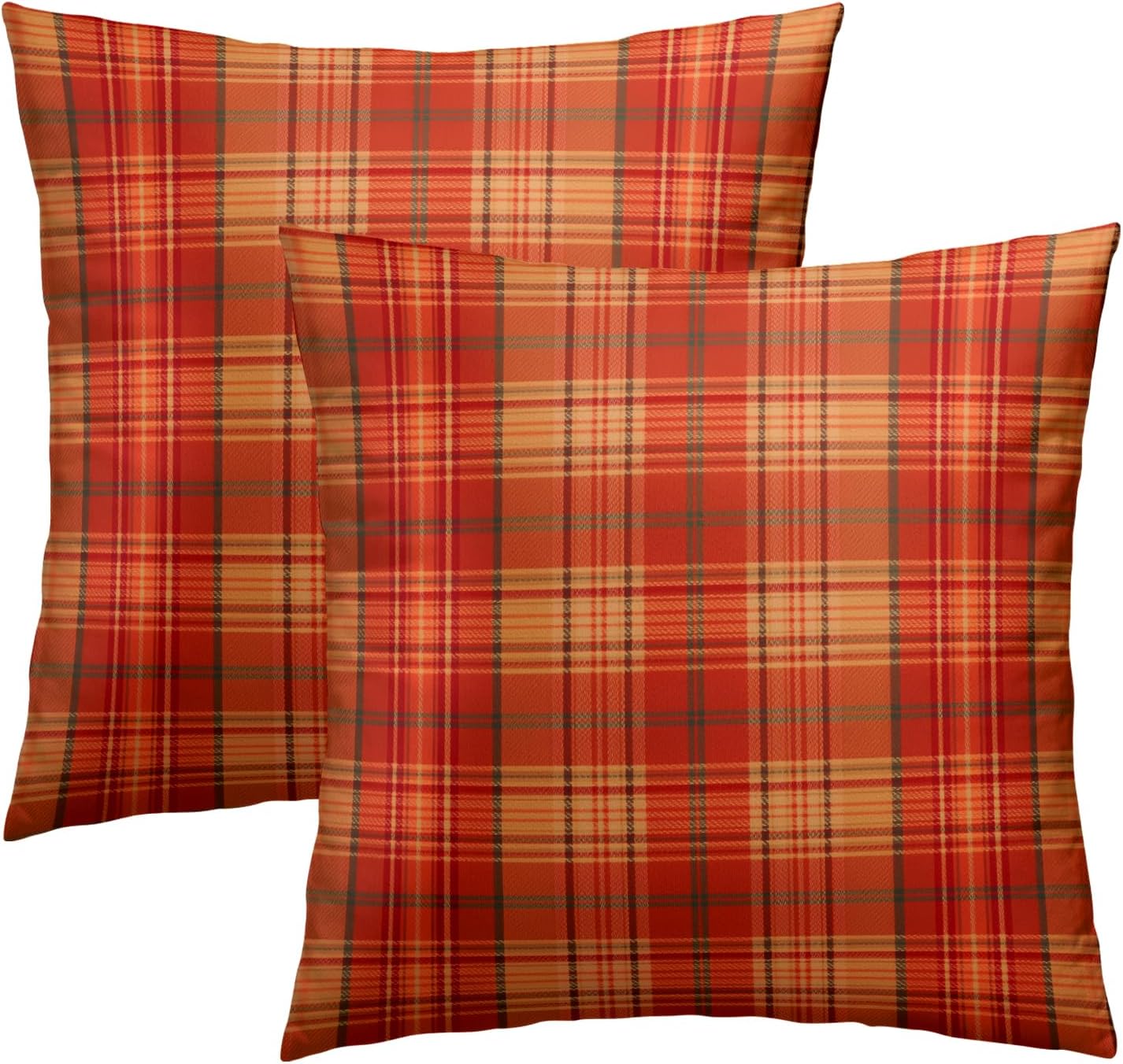 Fall Plaid Throw Pillow Covers 16x16inch Set of 2 Burnt Orange Buffalo Plaid Print Pillowcase Autumn Colored Tartan Thanksgiving…