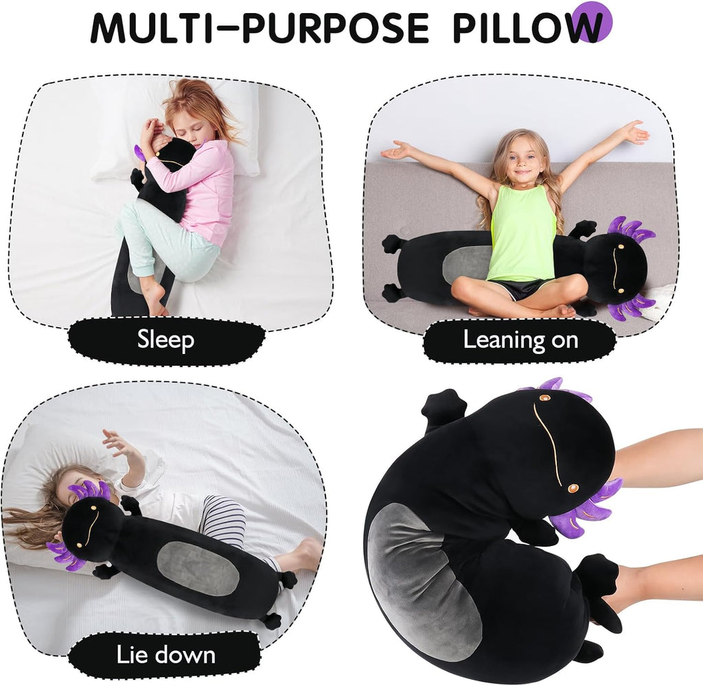 22 Inch Black Axolotl Stuffed Animal, Soft Fluffy Long Axolotl Plush Body Pillow, Cute Salamander Hugging Pillow, Plushies Toy Gift for…