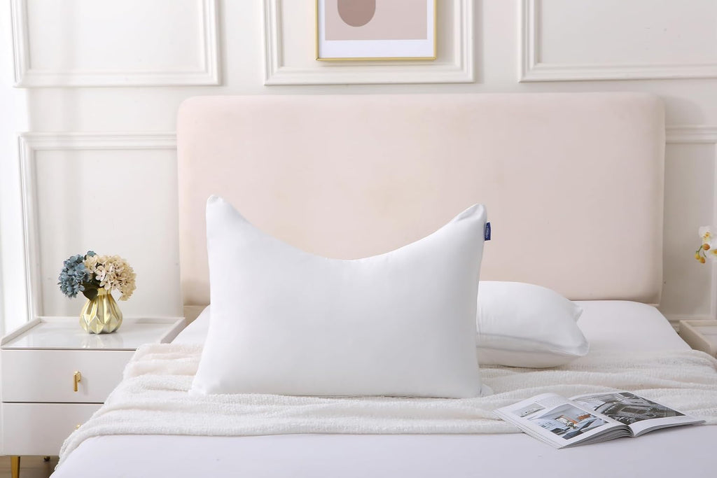 Cooling Pillow Covers for Curved Pillows – 2-Pack 28x20 Pearl White Moon-Shaped Zippered Pillowcases, 100% Rayon Derived from Bamboo…