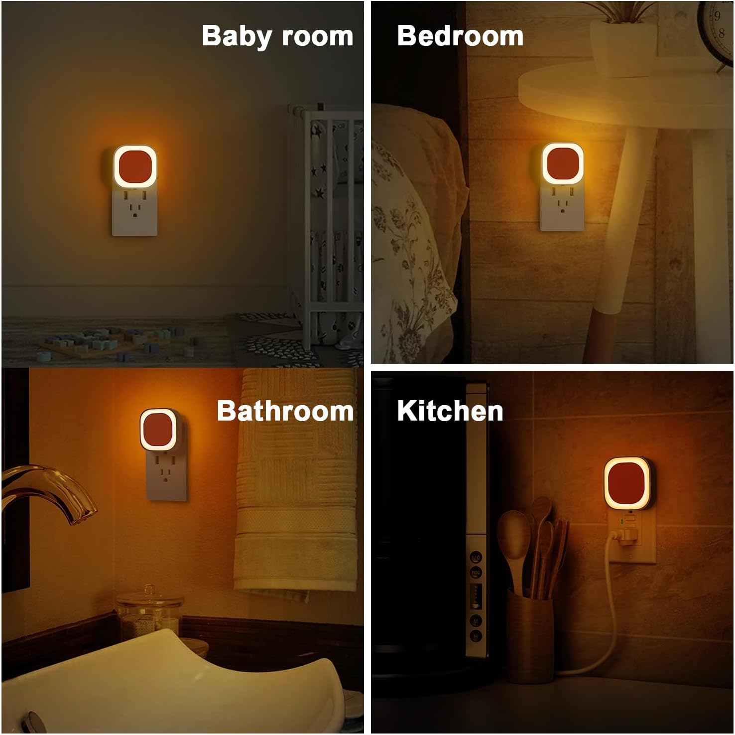 YUNLEX 2 Pack Amber Night Light, Dusk to Dawn Sensor, Warm Glare-Free Reflected Glow, 3-Level Dimmer, Auto On/Off, Plug-in LED Nightlight…