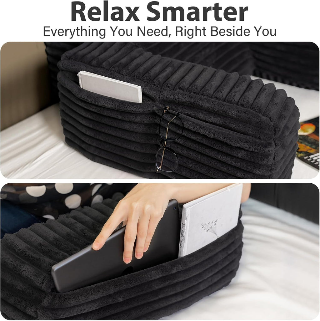 ENITYA Reading Pillow for Bed Sitting Up, 24” XXL Back Support Pillow with Arms & Large Pockets, Adult Backrest for Reading, TV, Gaming…