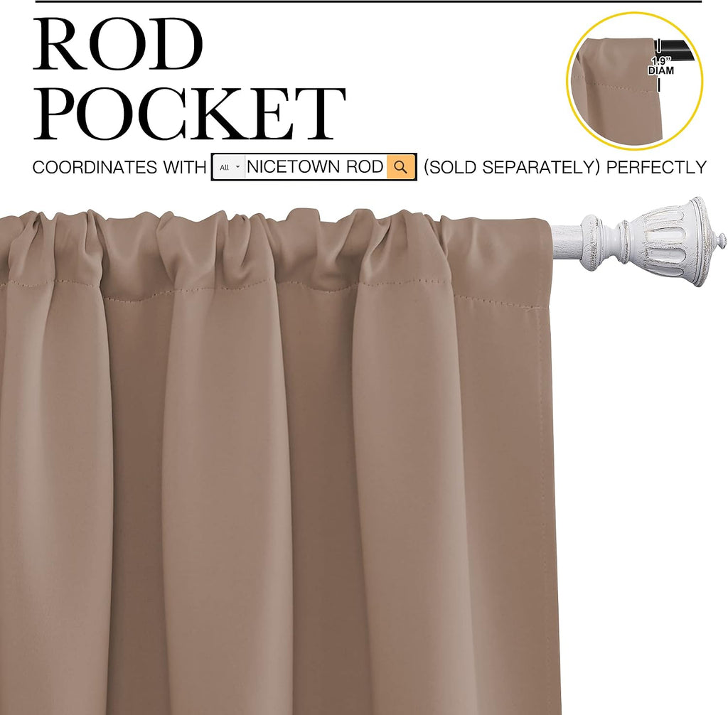 NICETOWN Kids Blackout Curtain Panels - Window Treatment Thermal Insulated Solid Rod Pocket Blackout Drapes for Bedroom (Cappuccino, Set…