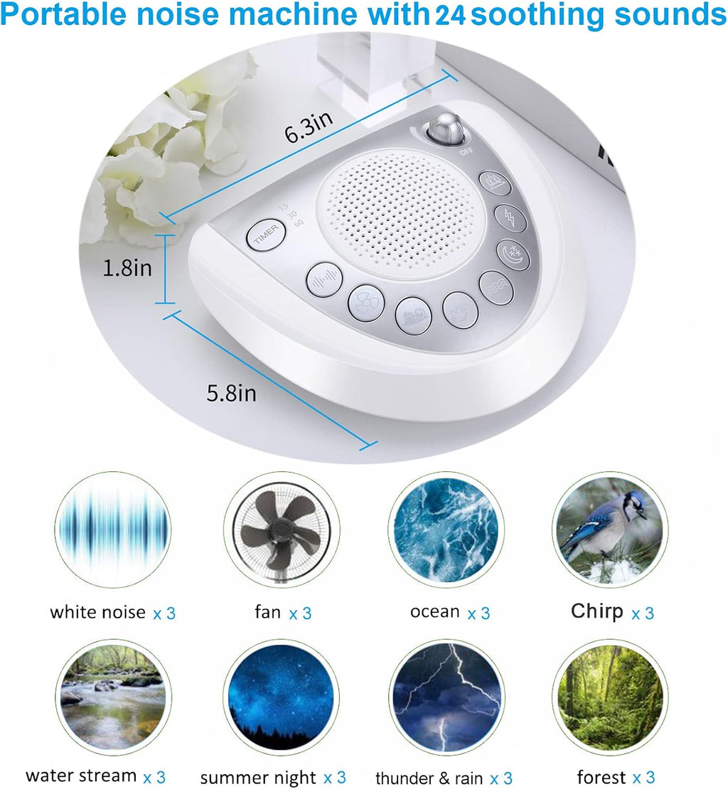 Raynic White Noise Machine, Battery Powered Sound Machine, Portable Sleep Machine with 24 Natural Soothing Sounds, Timer, USB Port…