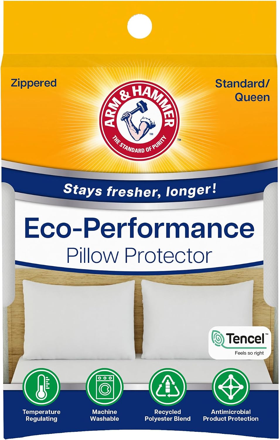 Arm & Hammer Eco Performance Zippered Pillow Protector with Tencel, 2-Pack, Standard/Queen