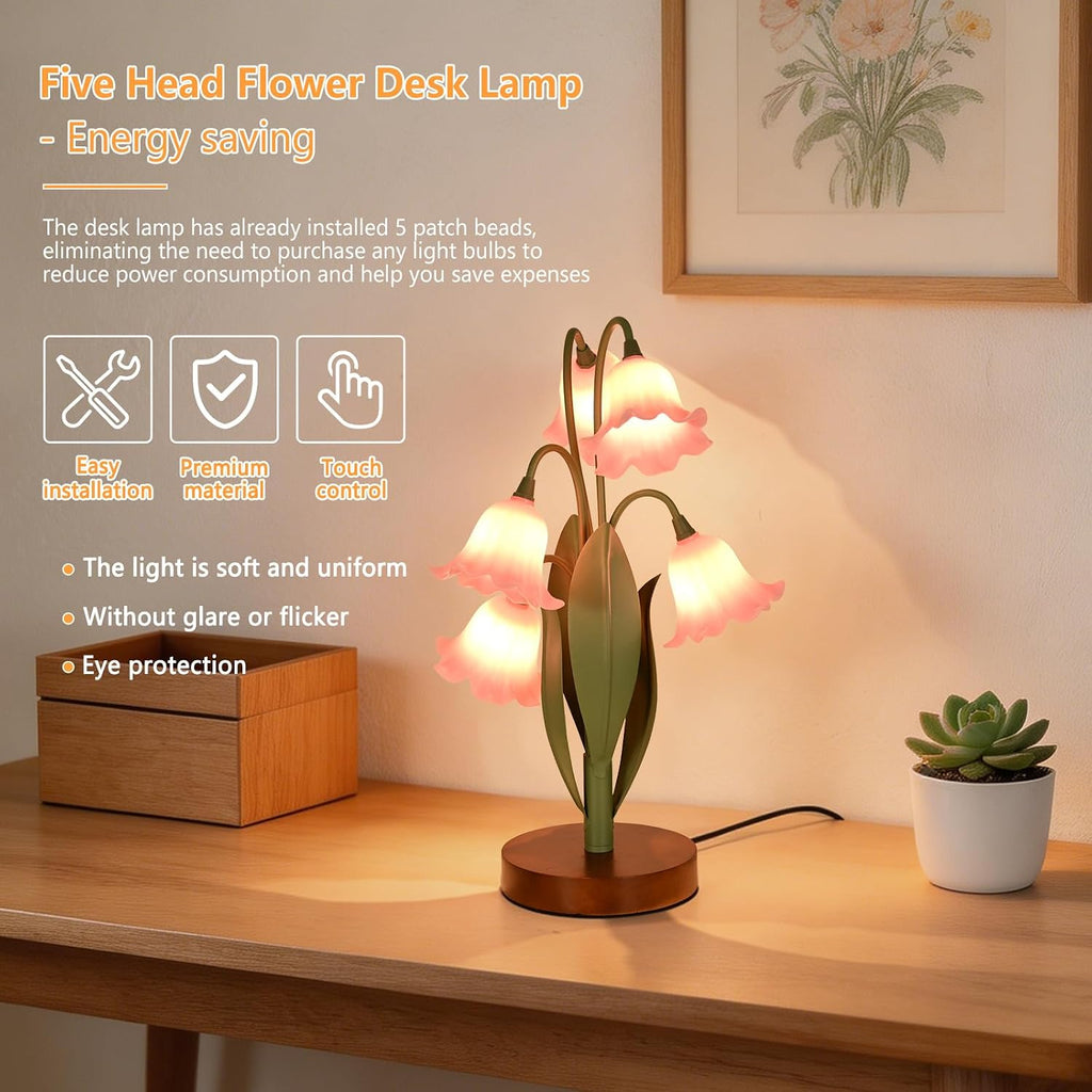 Flower Table Lamp for Bedroom, Cute Reading Light with 5 Wind Chime Grass Flower of The Valley, Desk Lamp Bedside Lamps for Nightstands…