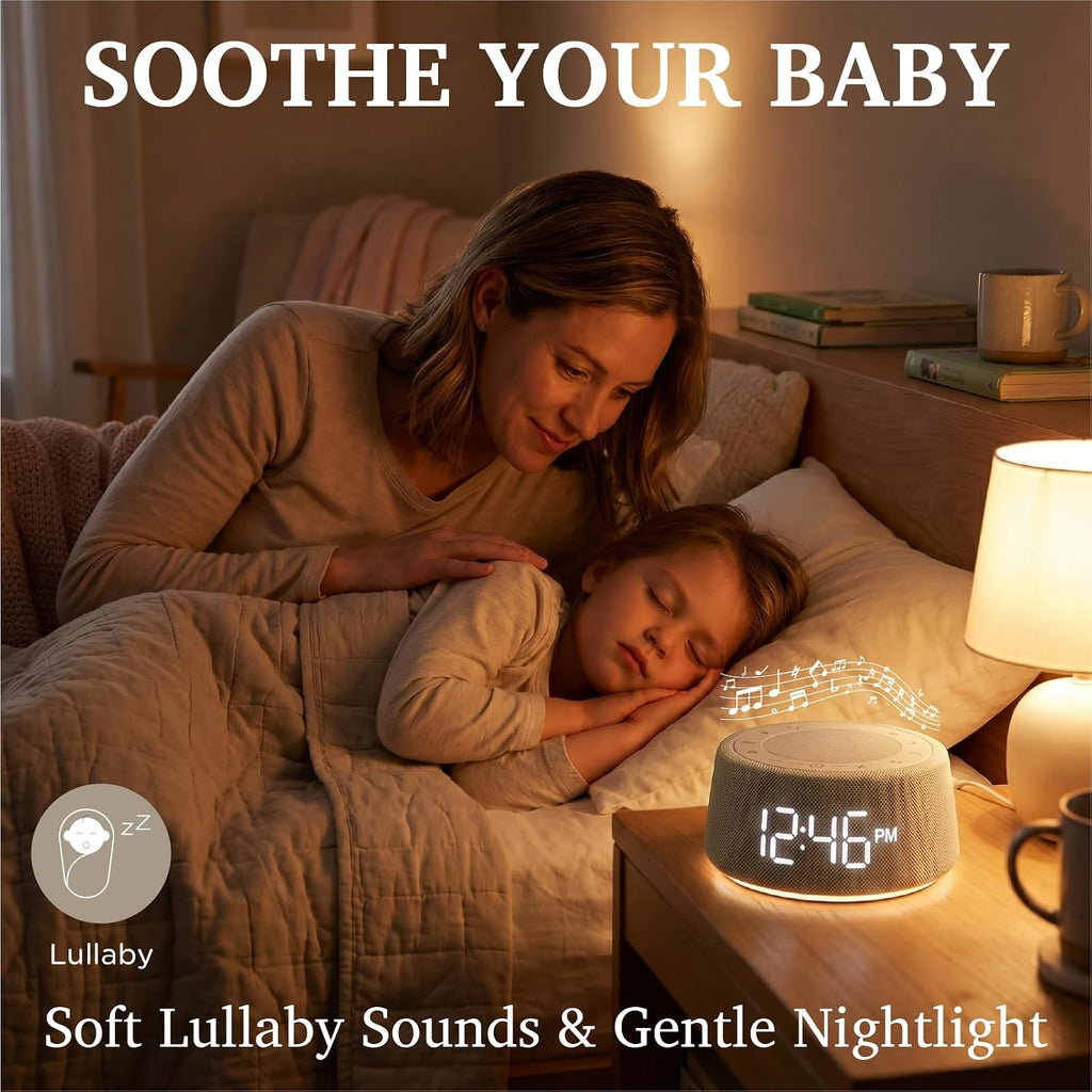 White Noise Alarm Clock for Bedroom, Bluetooth Speaker with Sleep Sounds & Ambient Night Light, Digital Bedside Clock for Adults & Heavy…