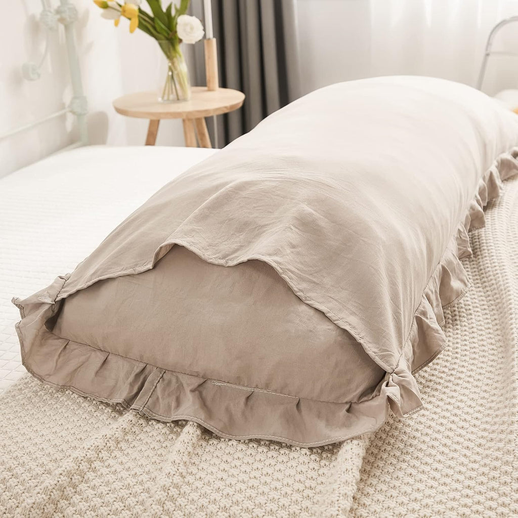 Merryword Taupe Body Pillow Cover 20x54inches Long Pillowcase Ruffled Pillowcases Shabby Chic Ruffled Fringe Decor Body Ruffled Pillow Sham…