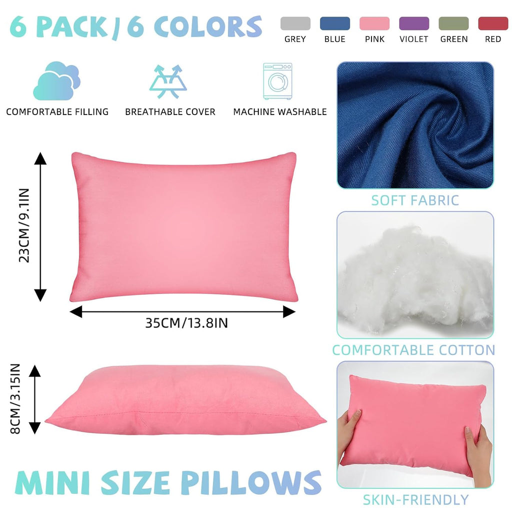 Kigley 6 Pack Mini Pillows for Daycare 9.1 x 13.8'' Small Travel Pillow Bulk Soft Breathable Cotton Pillow for Nap Travel Pet Neck Lumbar…
